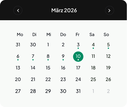 Kalender März 2026 in der nucoach App