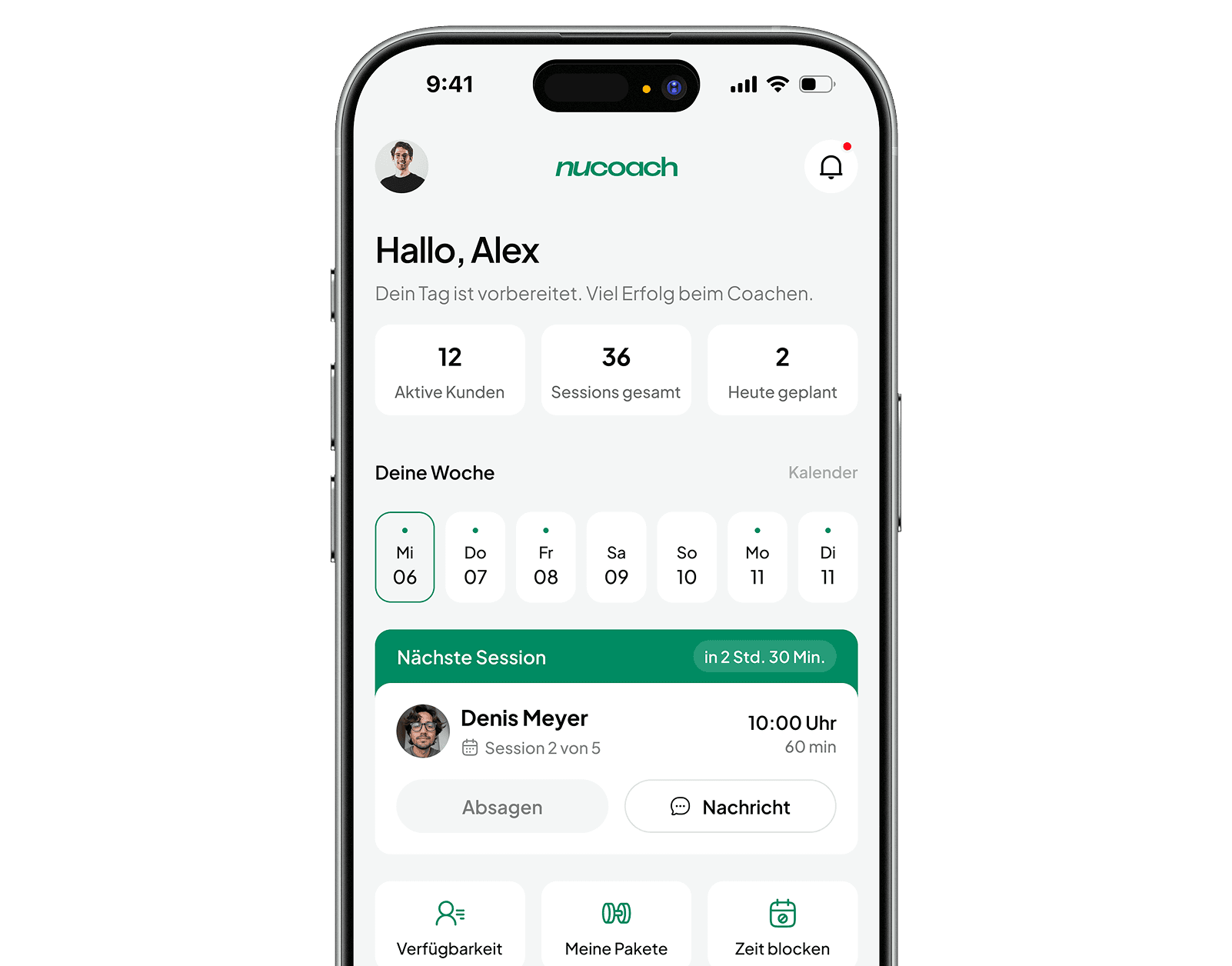 nucoach Coach Dashboard in der App