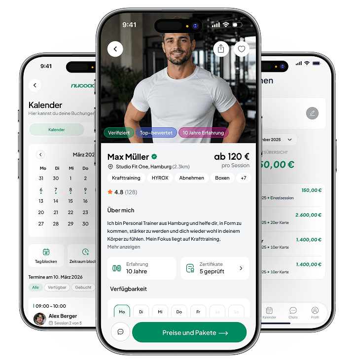 nucoach App — Kalender, Profil und Einnahmen